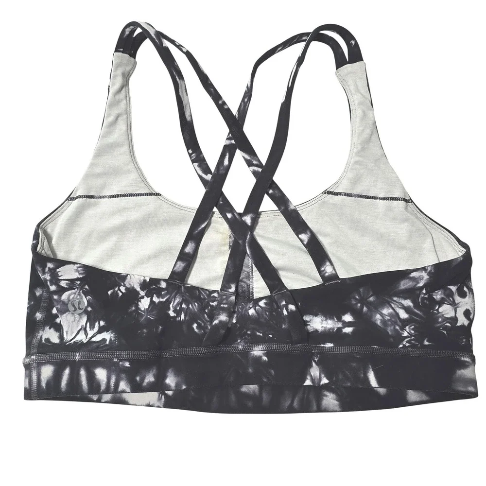 Lululemon Energy Bra Black White Tie Dye Marble Strappy Back Sports Bra Yoga‎